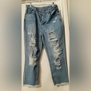 Vanilla Star Juniors  Ripped Jeans Juniors 90s boyfriend Distressed button fly